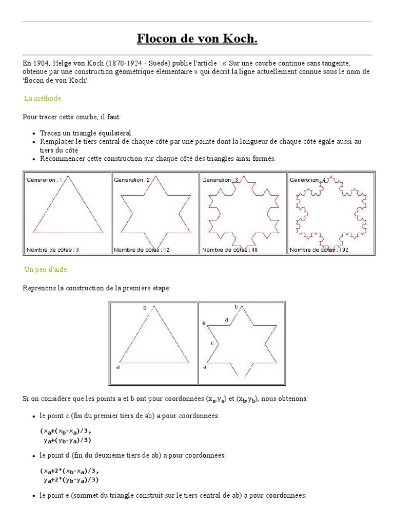 Construction du Flocon de Von Koch PDF Triangle Courbe — free download