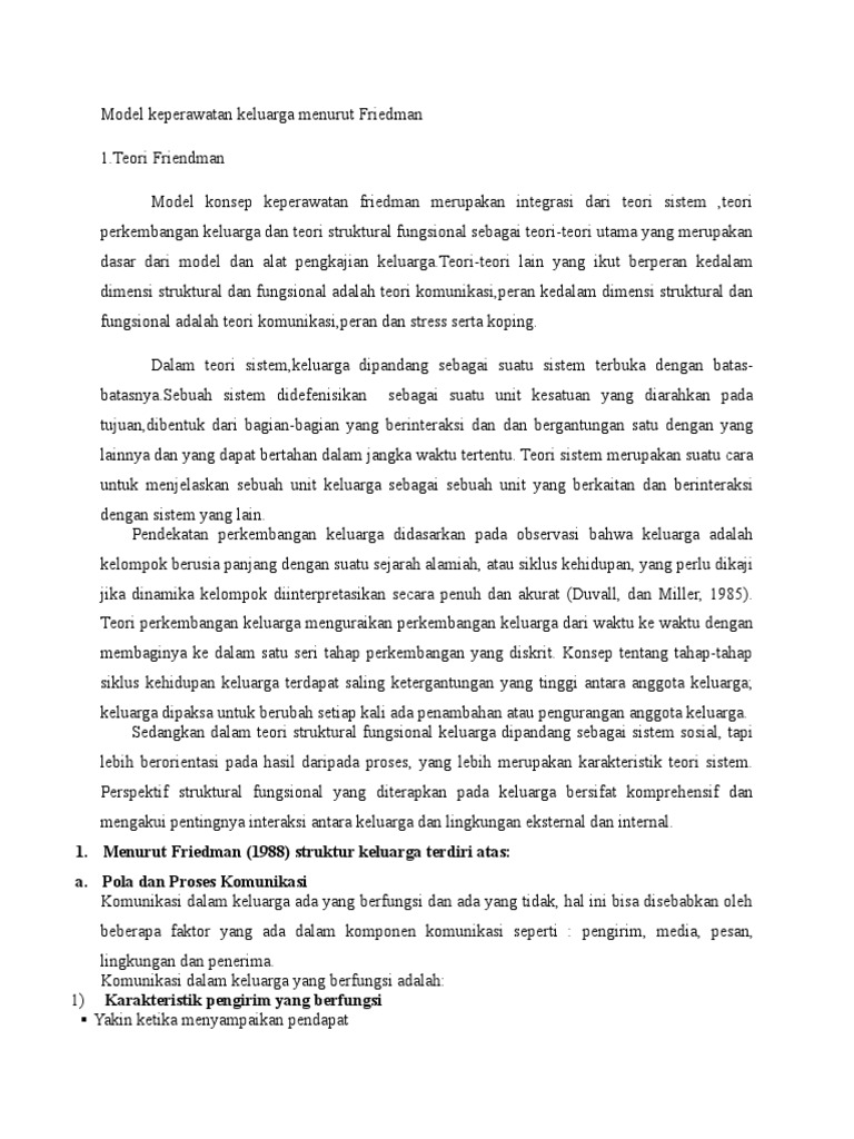 Model Keperawatan Keluarga Menurut Friedman PDF