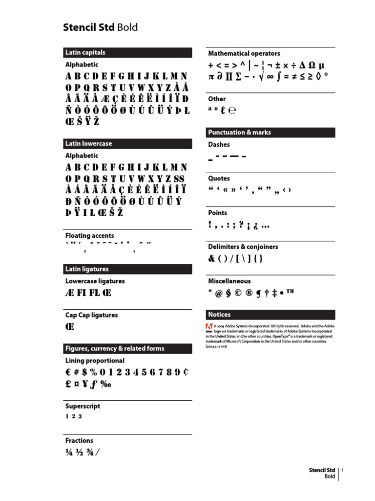 Stencil STD Bold Mathematical Operators Alphabetic PDF