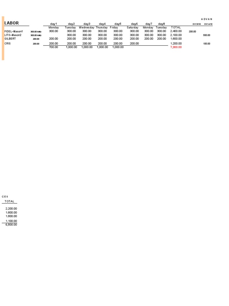 Weekly Labor Advances Summary | PDF