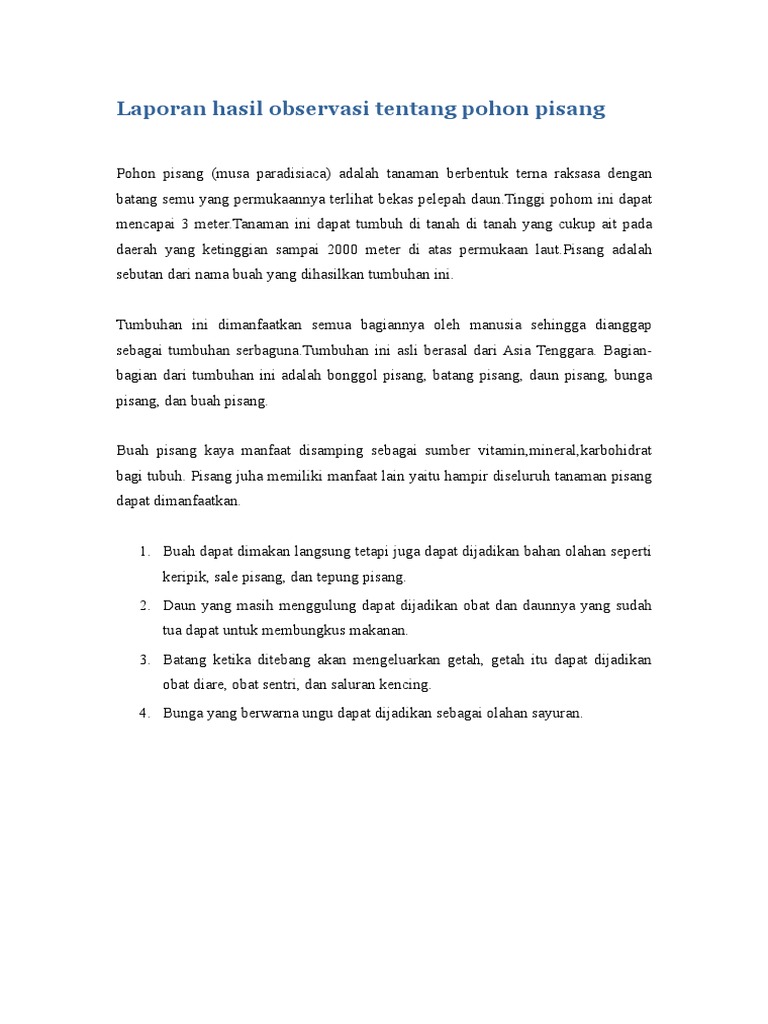 Laporan Hasil Observasi Tentang Pohon Pisang