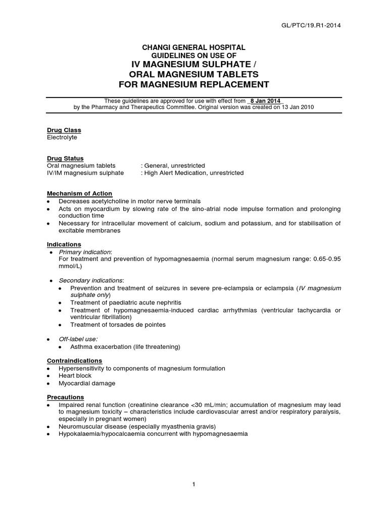 Magnesium Replacement PDF Magnesium Pharmacy