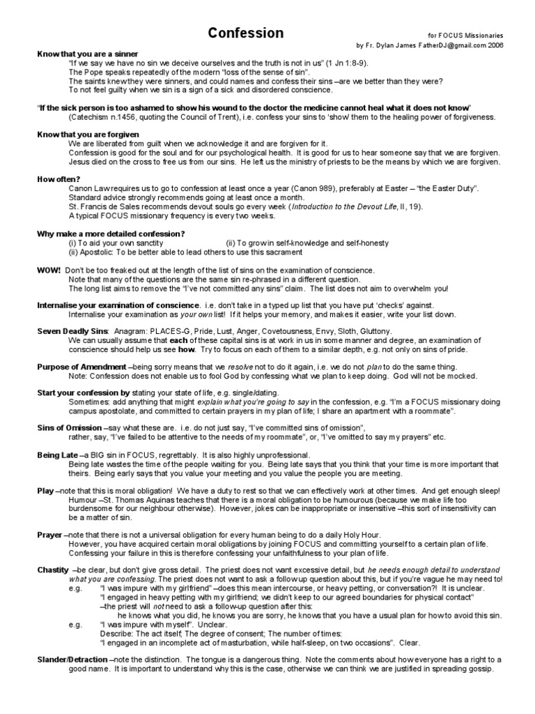 Catholic Confession Guide for Sins | PDF | Confession (Religion ...