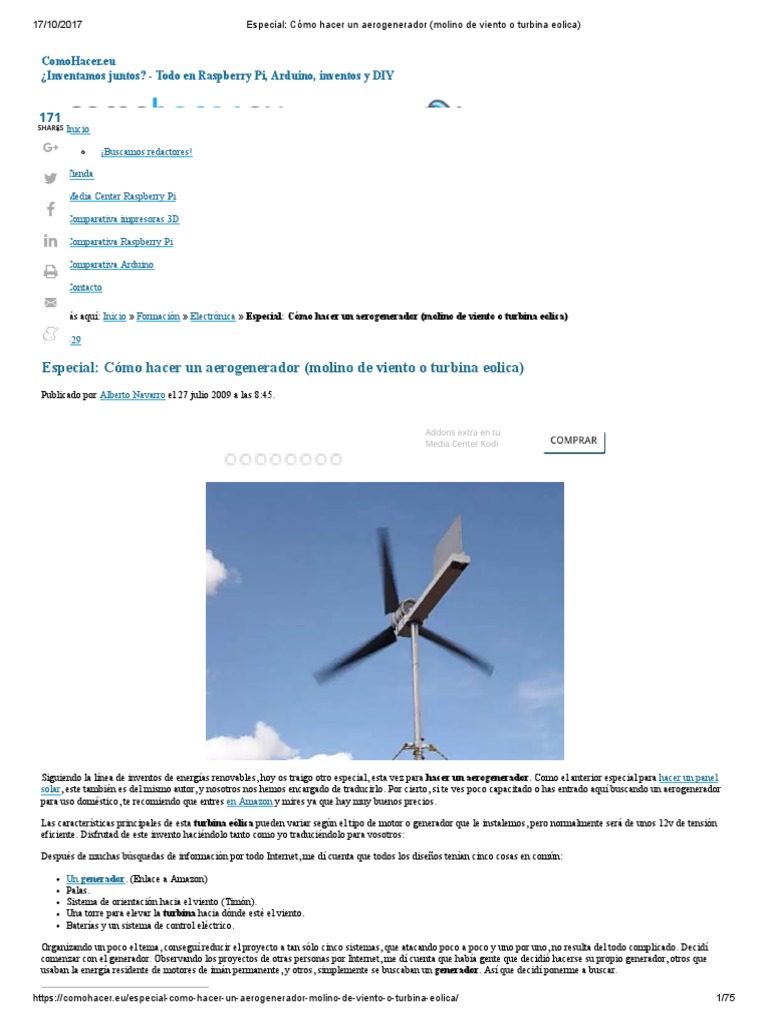 Cómo construir un aerogenerador casero | PDF | Turbina eólica | Batería ...