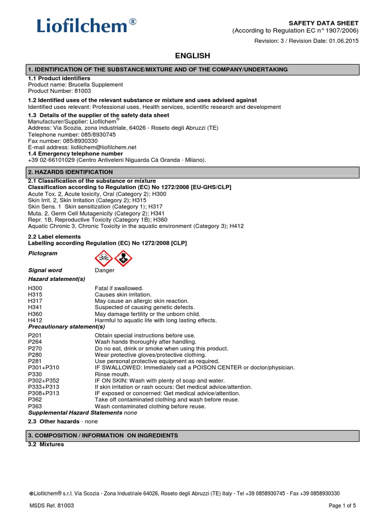 81003 MSDS English Dangerous Goods Toxicity