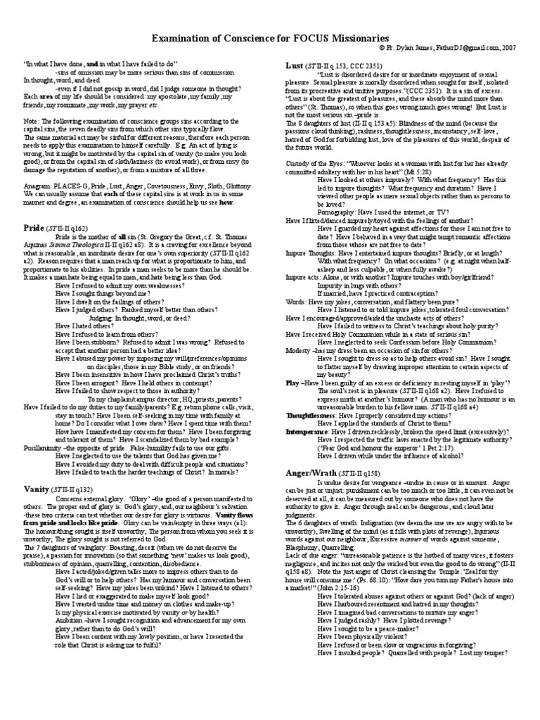 Examination of Conscience For FOCUS Missionaries 7 Revised May 2007
