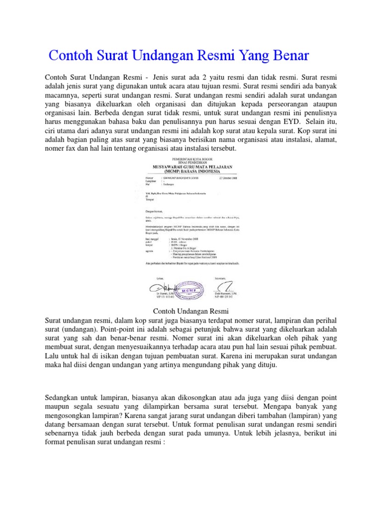 Contoh Surat Undangan Resmi Yang Benar