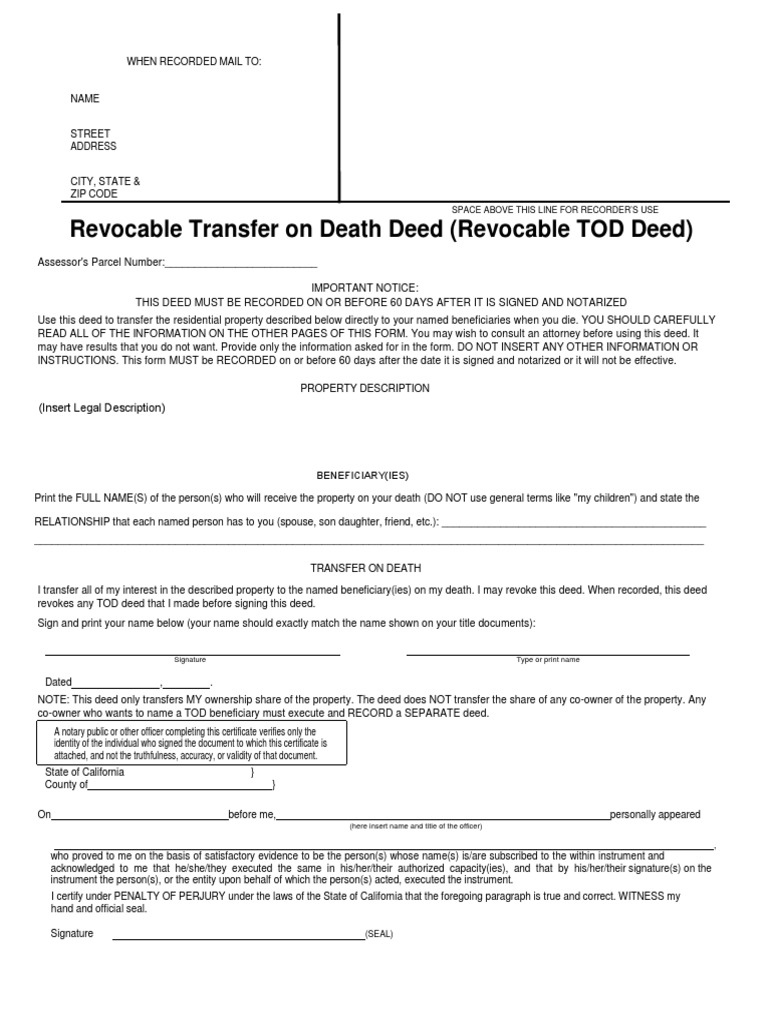 Revocable Transfer On Death Deed | PDF | Concurrent Estate | Deed