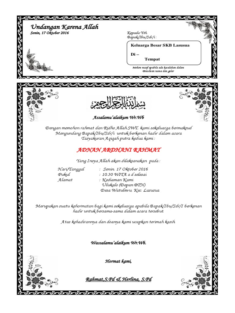 Contoh Surat Aqiqah