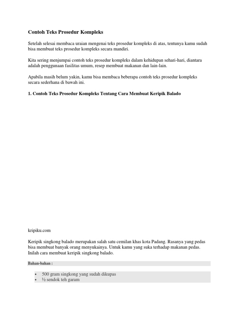 1 Contoh Teks Prosedur Kompleks Tentang Cara Membuat Keripik Balado