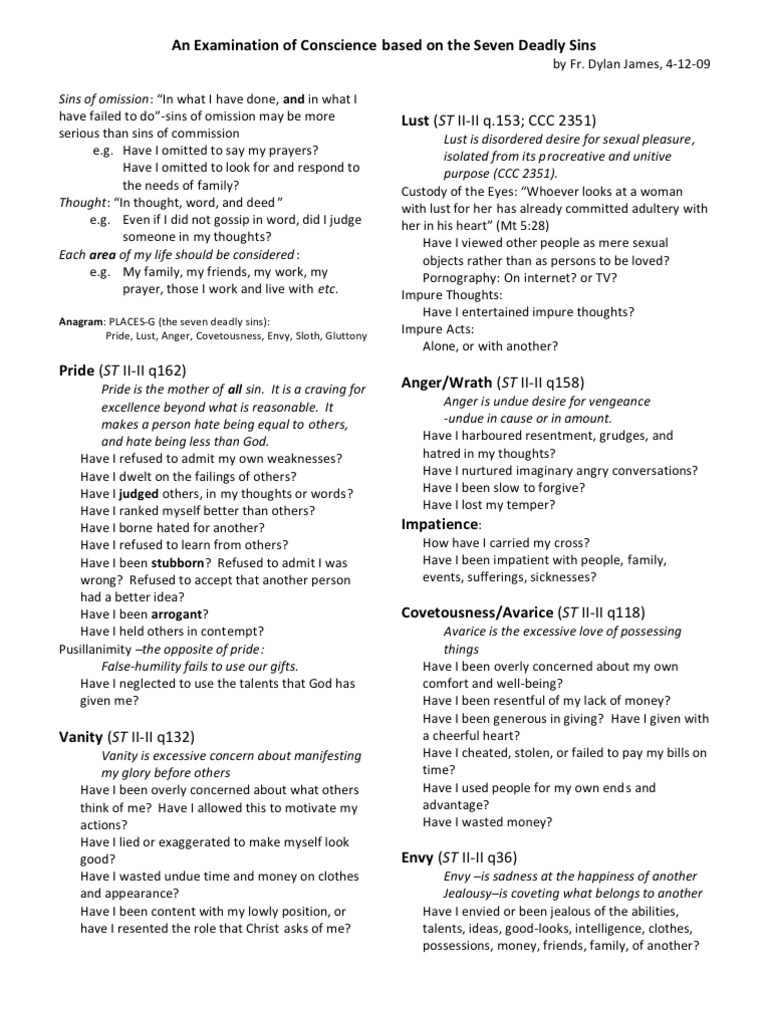 Examination of Conscience Guide | PDF | Seven Deadly Sins | Christianity