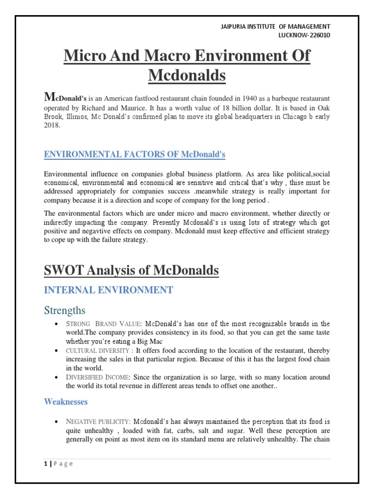 McDonald's Micro and Macro Environment Analysis | PDF | Mc Donald's ...