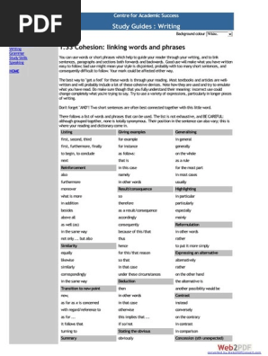 Writing Hw 0 Linking Words Pdf Phrase Sentence Linguistics