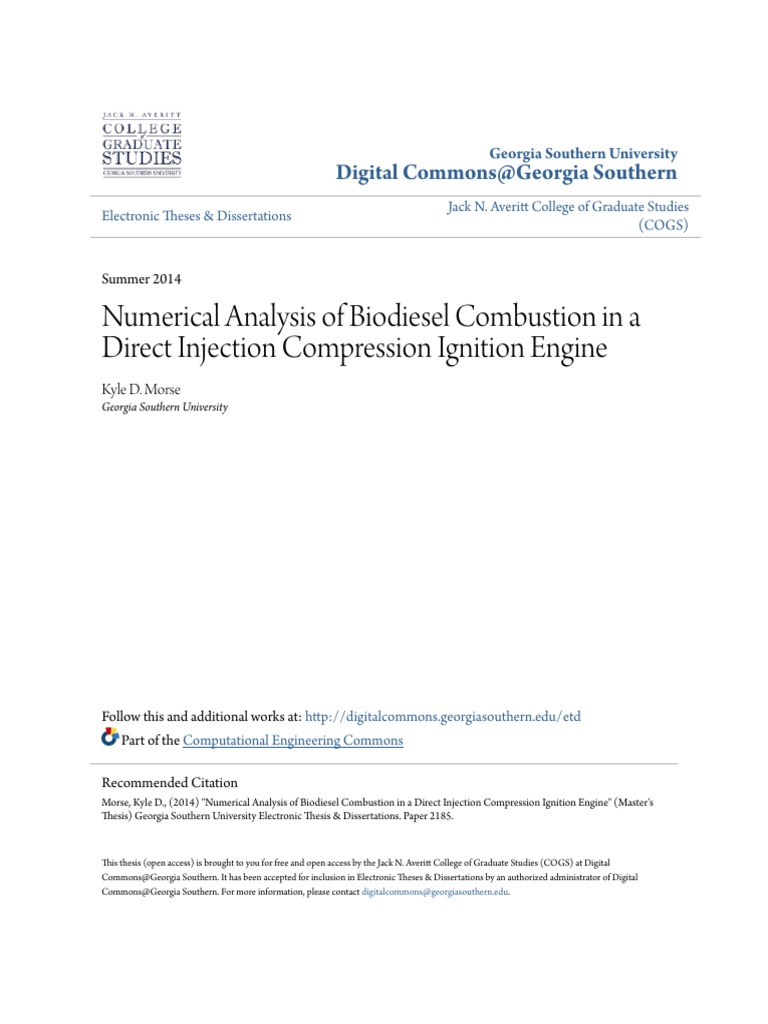 Numerical Analysis of Biodiesel Combustion in A Direct Injection | PDF ...