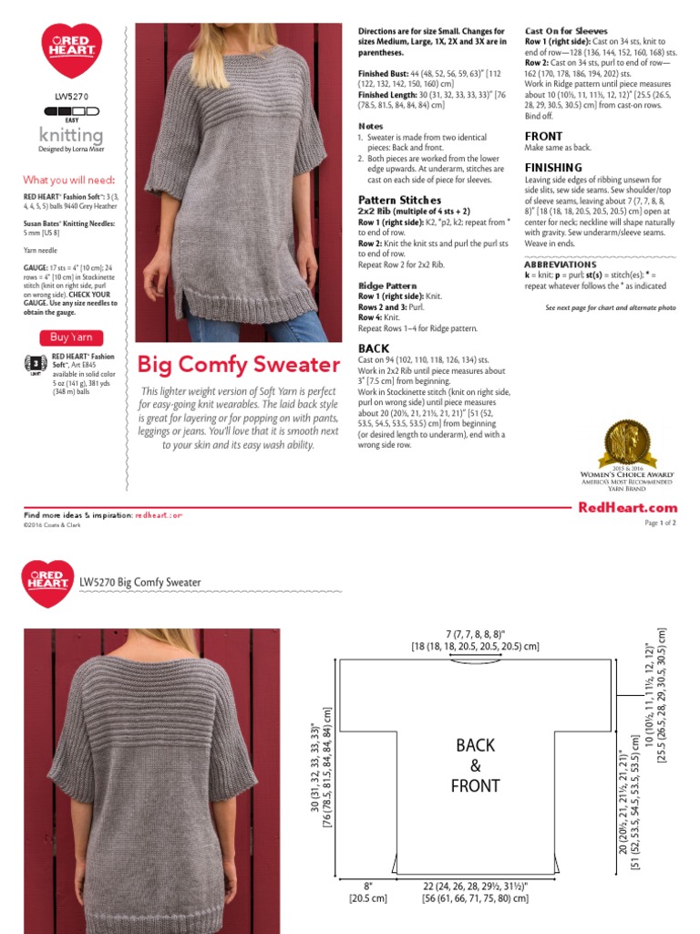 LW5270 Big Comfy Sweater Free Knitting Pattern, PDF, Knitting