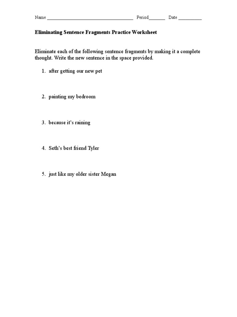 worksheet Fragments Worksheet eliminating sentence fragments differentiated worksheets