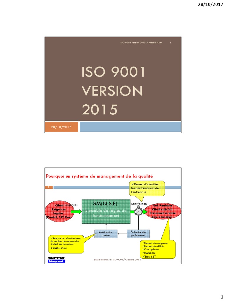 Guide sur l'ISO 9001 Version 2015 | PDF | Management de la qualité ...