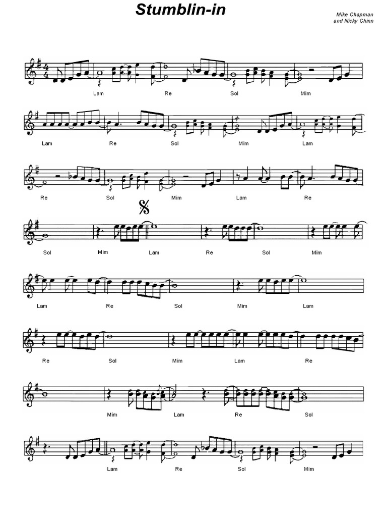 Stumblin' In Sheet Music Notation | PDF