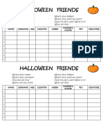 Halloween Friends: Name Surname Age Country Hobby Favorite Color PET Creature