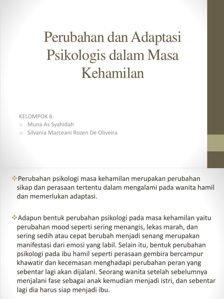 Perubahan Dan Adaptasi Psikologis Dalam Masa Kehamilan