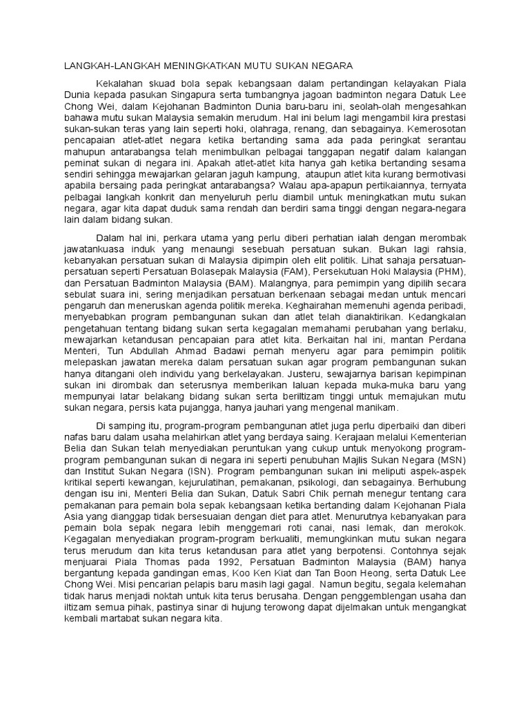 Langkah Langkah Meningkatkan Mutu Sukan Negara Pdf
