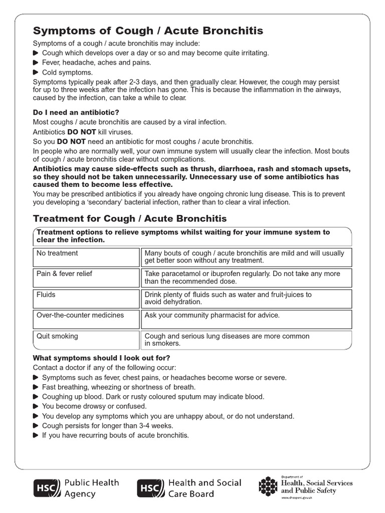 Cough and Acute Bronchitis Self Help Bronchitis Cough