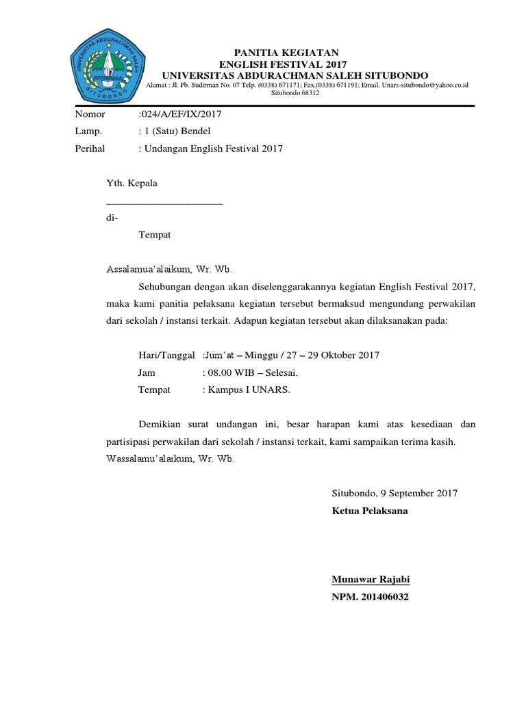 Contoh Surat Undangan Untuk Juri Lomba Contoh Semua Jenis Surat Undangan