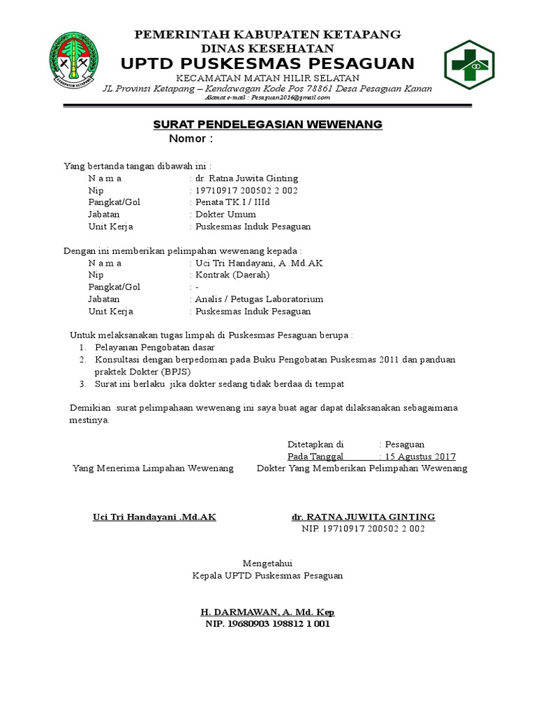 Surat Penunjukan Pelimpahan Tugas Analis