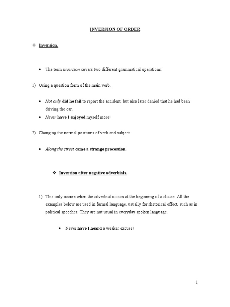 Inversion and Emphasis in English Grammar | PDF | Verb | Sentence ...