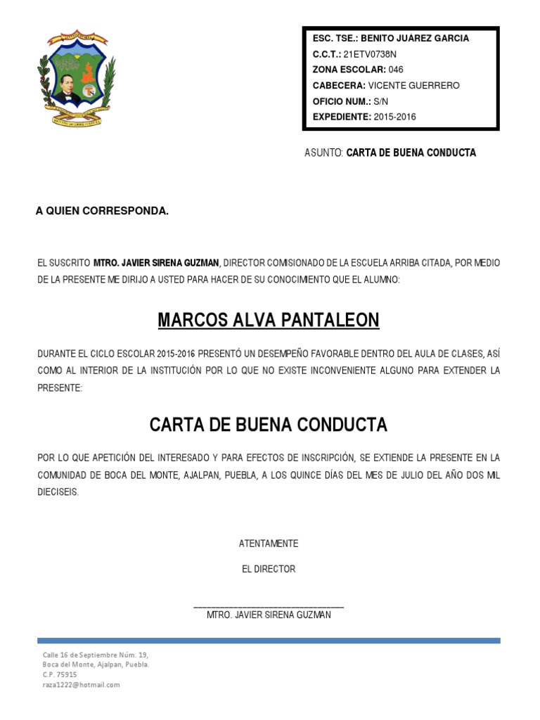 Carta de Buena Conducta PDF