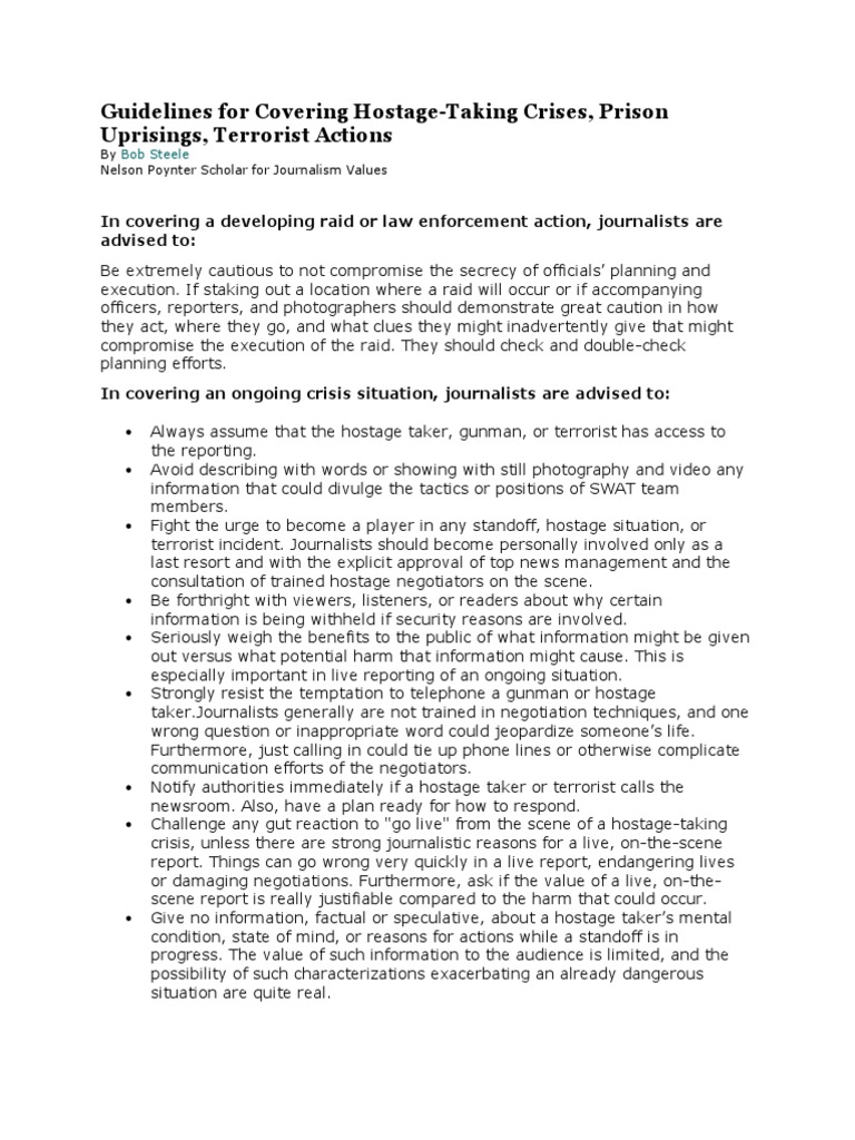 Hostage Crisis Reporting Guidelines | PDF | Hostage | Negotiation