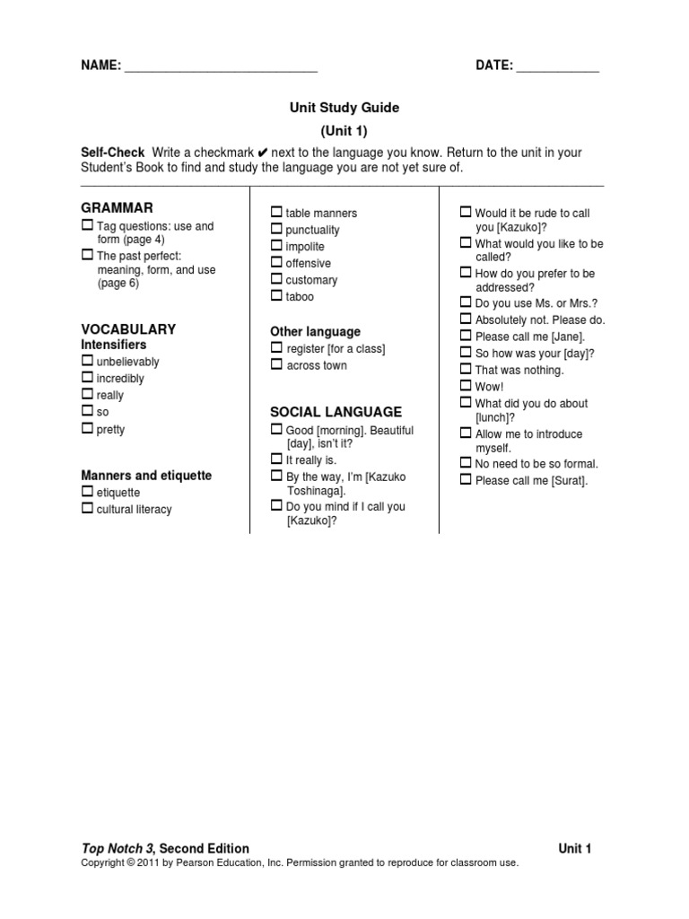 UNIT 01 Unit Study Guide PDF | PDF | Etiquette | Cognition