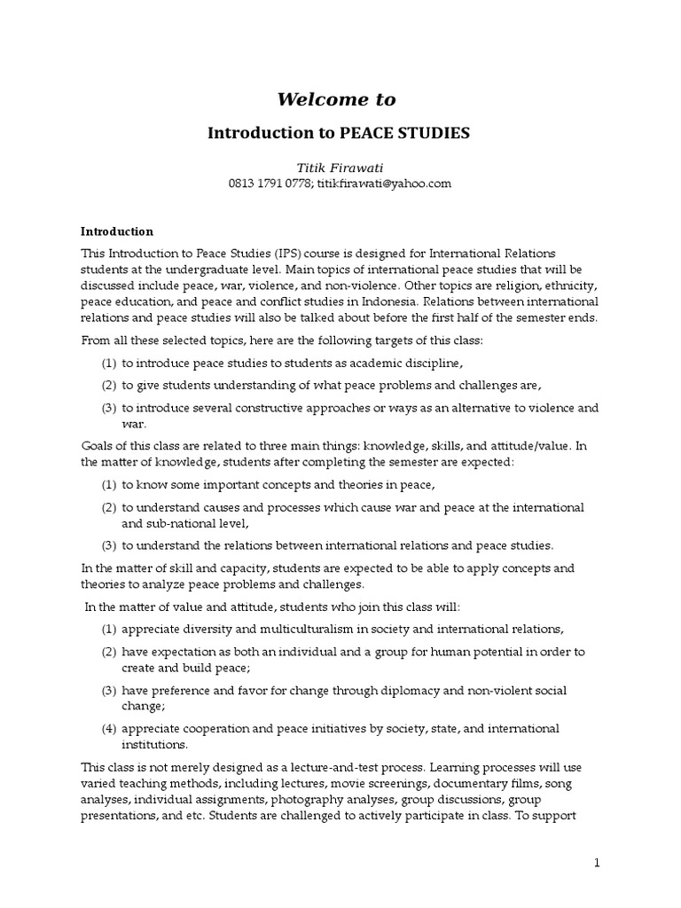 Introduction to Peace Studies Course | PDF | Peace | Nonviolence