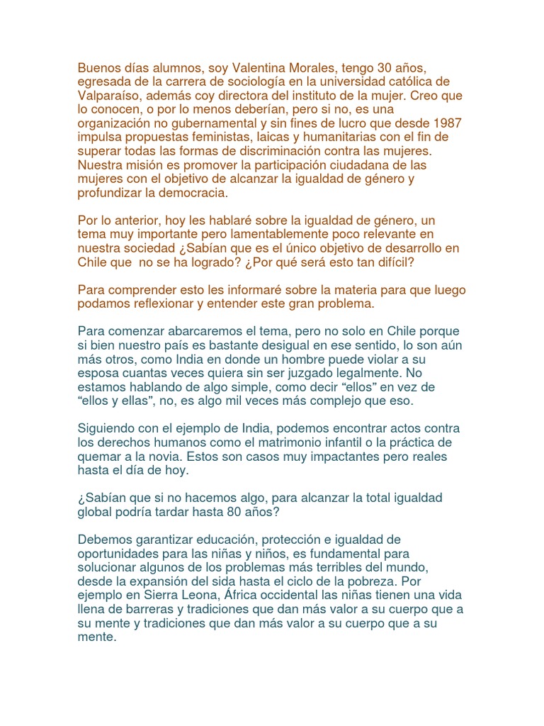 Discurso Igualdad de Género Mujer Feminismo