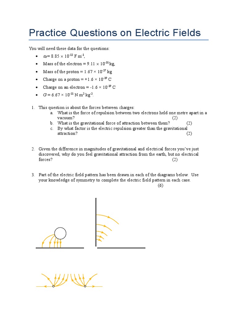 practice questions on electric fields Electric Field Electron