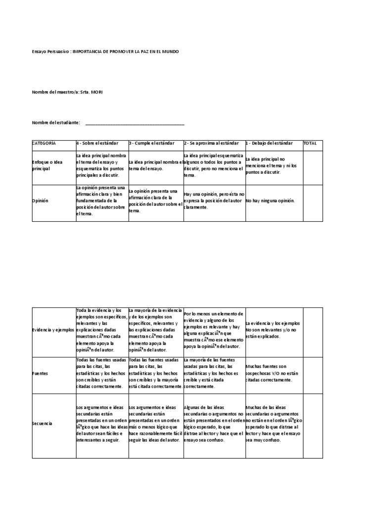 Rúbrica Ensayo Persuasivo Pdf Ensayos Gramática