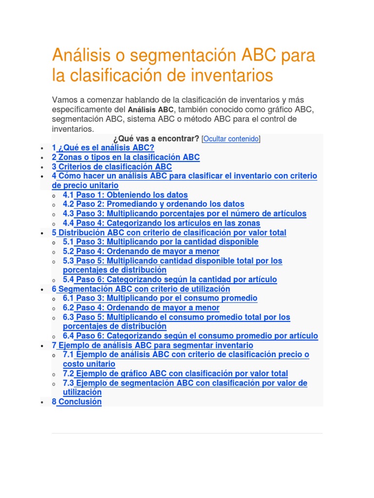 Análisis o Segmentación ABC para La Clasificación de Inventarios | PDF ...