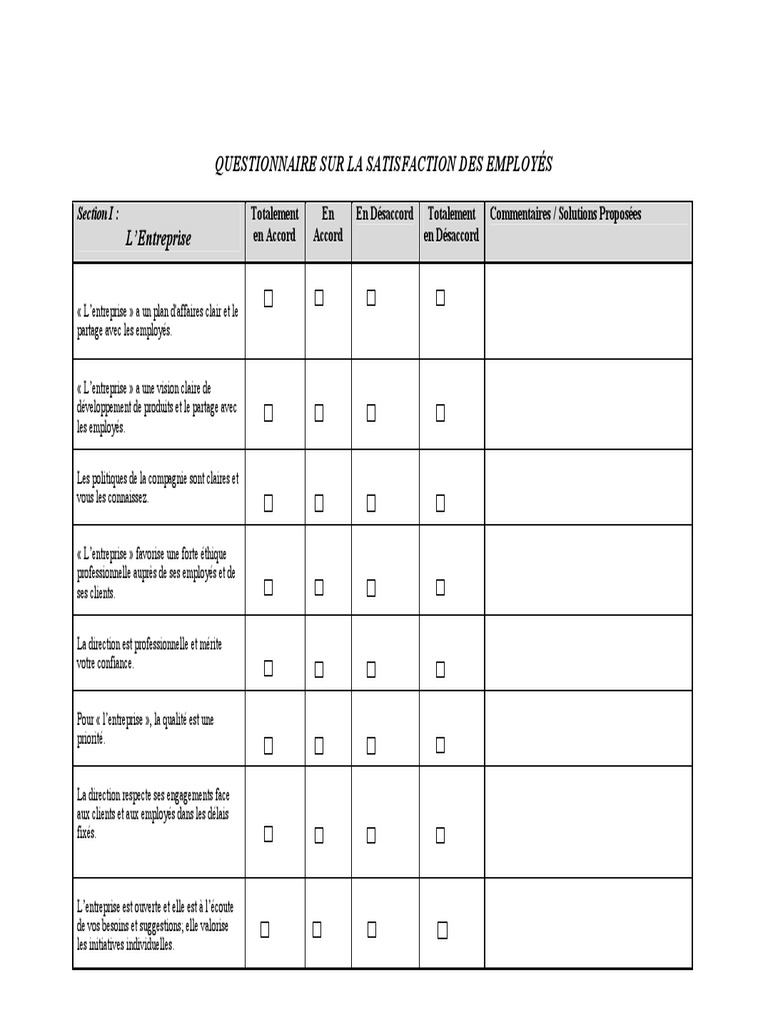 Questionnaire Satisfaction Travail | PDF | Gestion des ressources ...