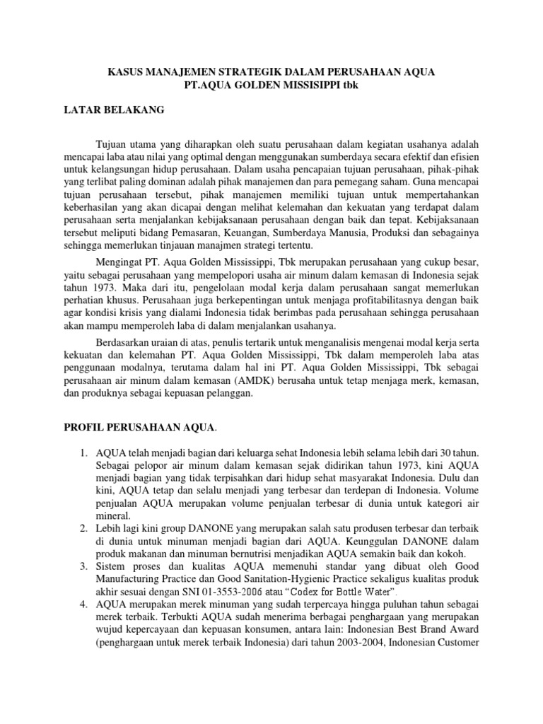 Kasus Manajemen Strategik Dalam Perusahaan Aqua