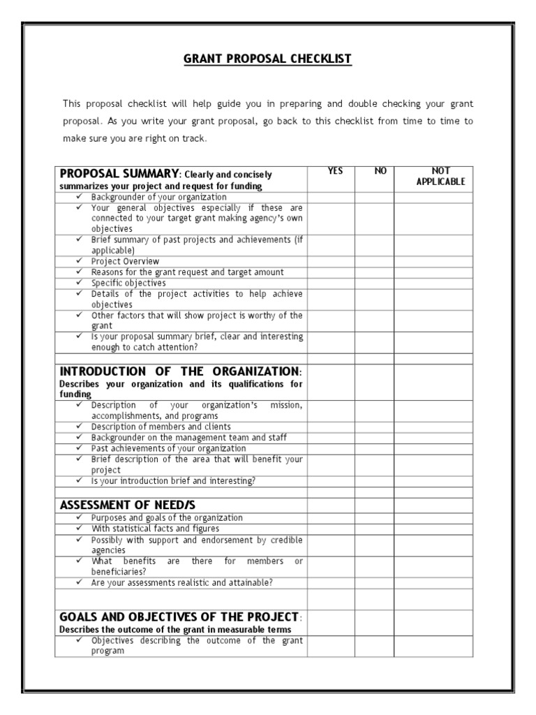Grant Proposal Checklist | Evaluation | Business