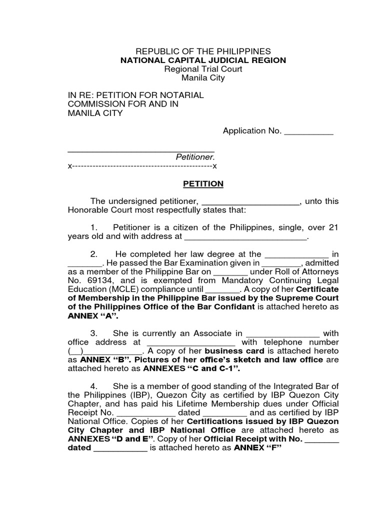 Petition for Notarial Sample | Bar Association | Notary Public