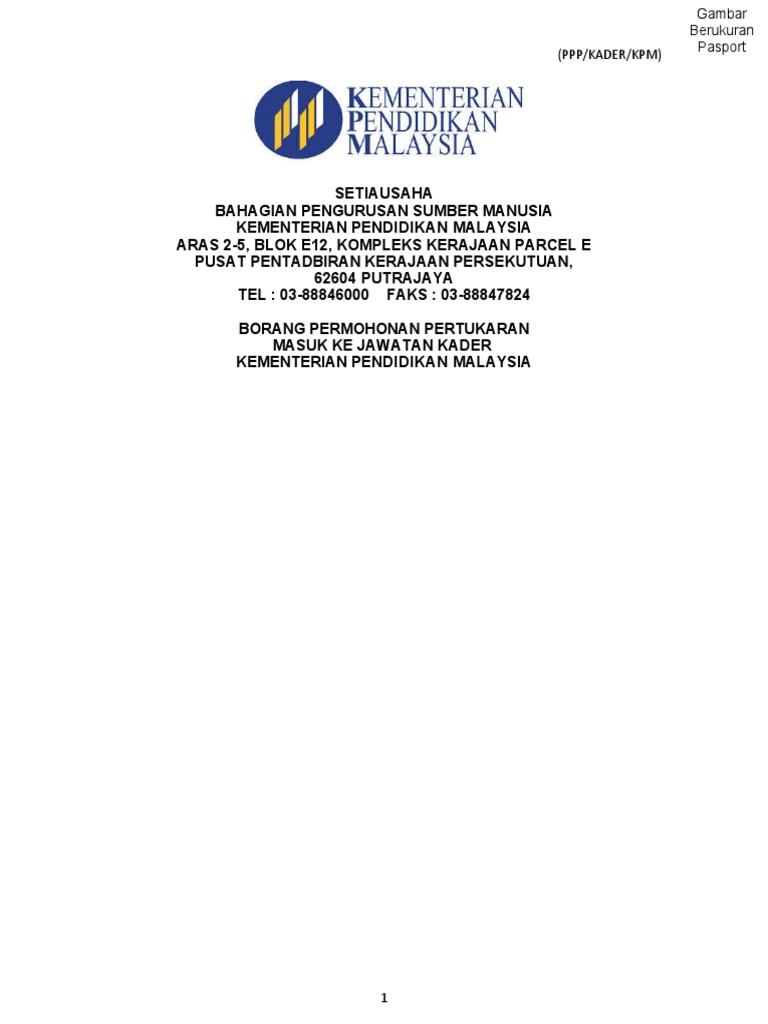 Borang Permohonan Masuk Kader Pdf