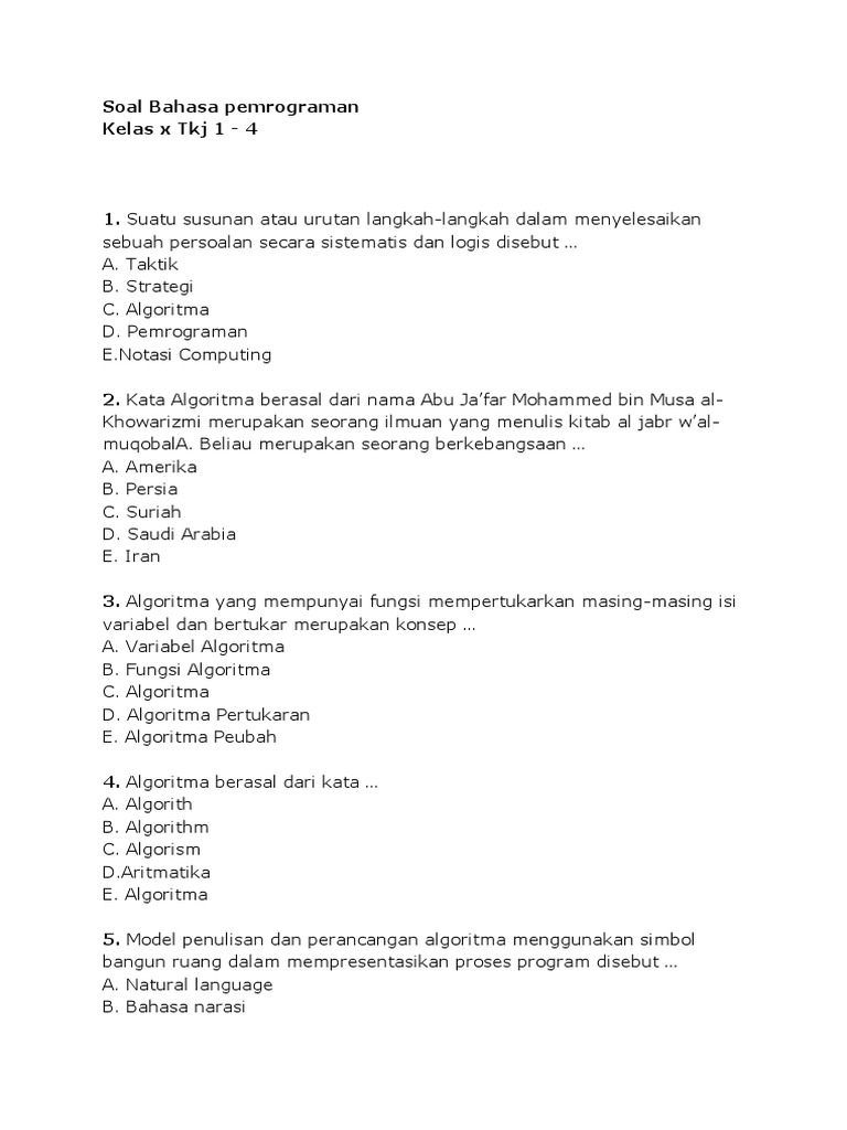 Soal UAS Pemrograman Kelas X | PDF | Komputer