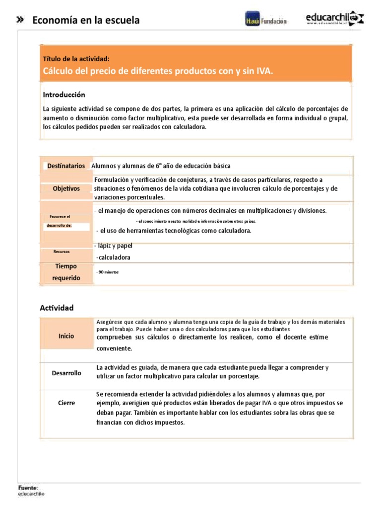 Cálculo del IVA para estudiantes de 6° | PDF | Valor añadido | Impuestos