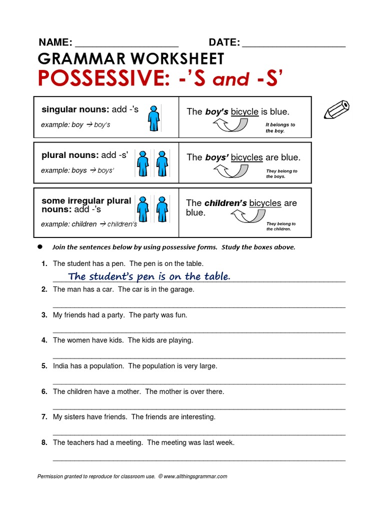 Singular Possessive Ending In S Worksheets