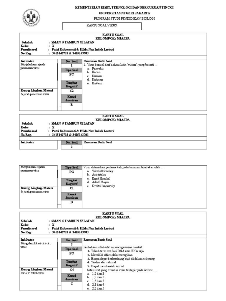 Kartu Soal Virus