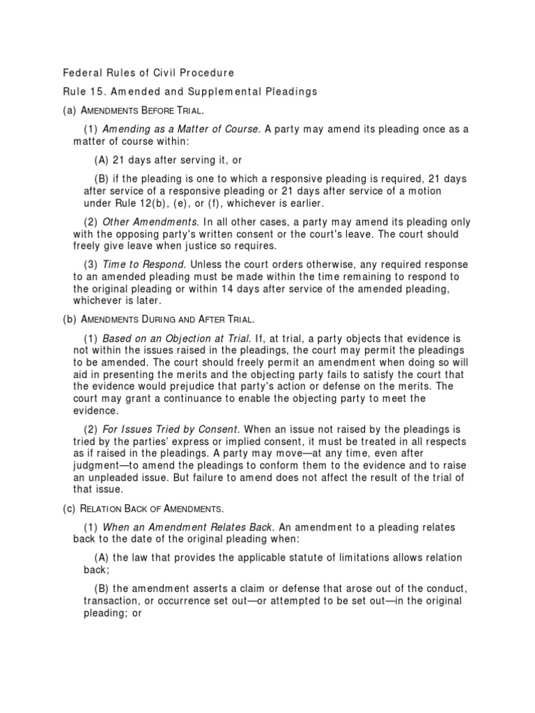 Federal Rules of Civil Procedure Rule 15. Amended and Supplemental ...