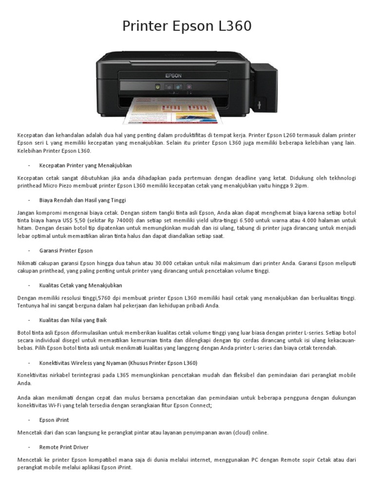 Spesifikasi dan Kelebihan Epson L360 | PDF