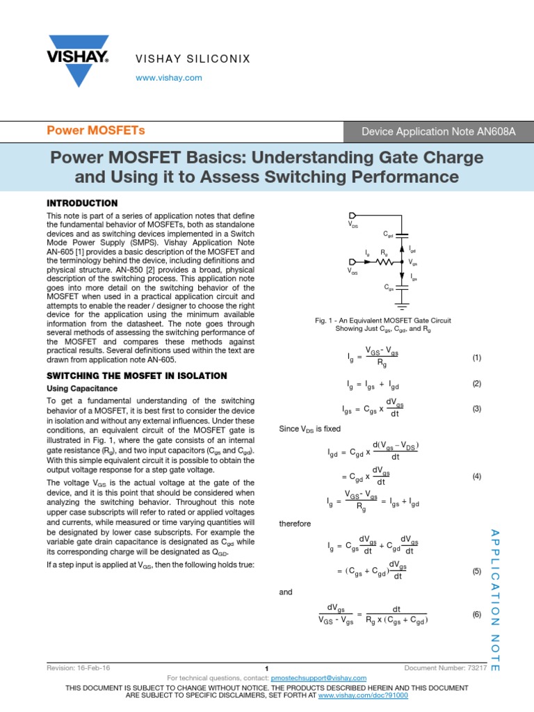 Understanding MOSFET Gate Charge | PDF | Field Effect Transistor | Mosfet