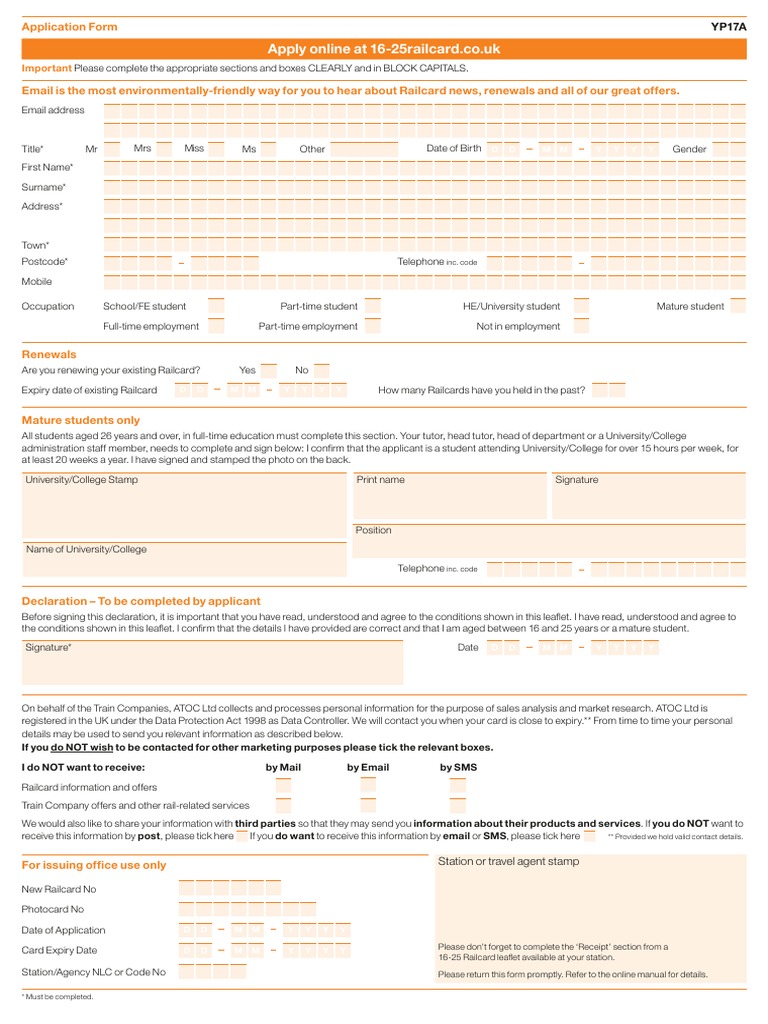 16-25 Railcard Application Form | PDF | Business | Computing And  Information Technology